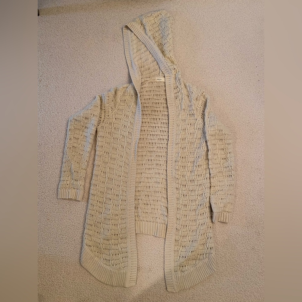 Cream Knit Hooded Cardigan